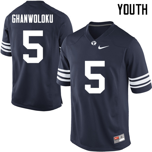 Youth #5 Dayan Ghanwoloku BYU Cougars College Football Jerseys Sale-Navy - Click Image to Close